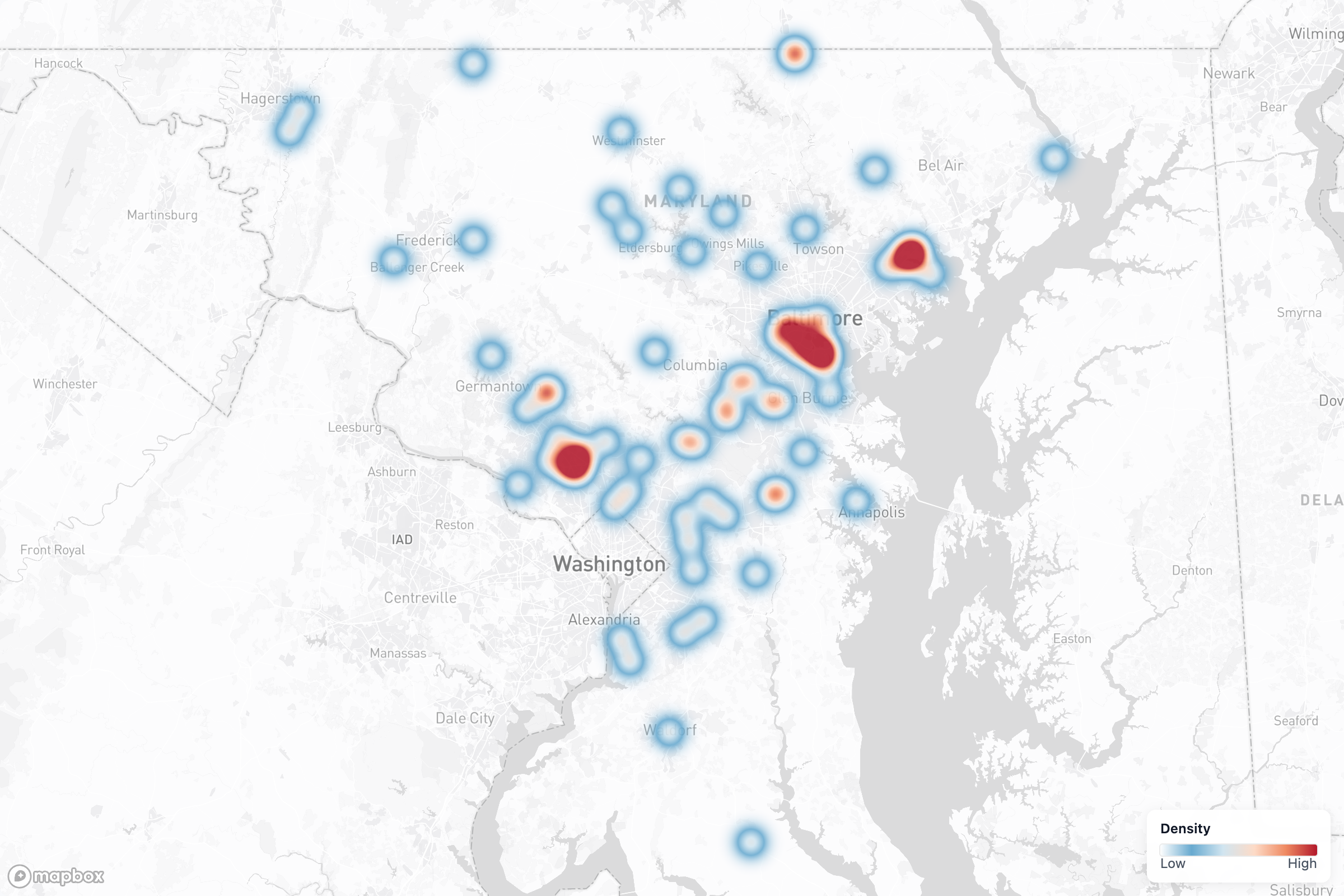 Contractors heat map in Maryland