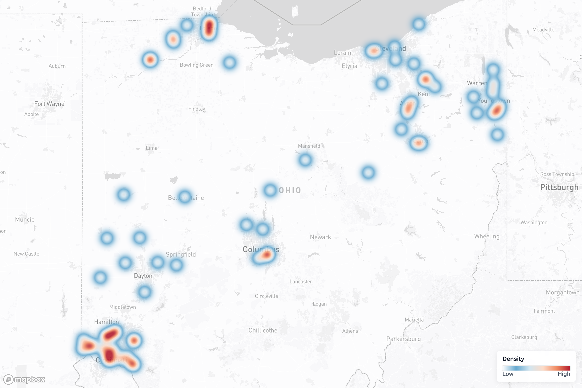 Contractors heat map in Ohio