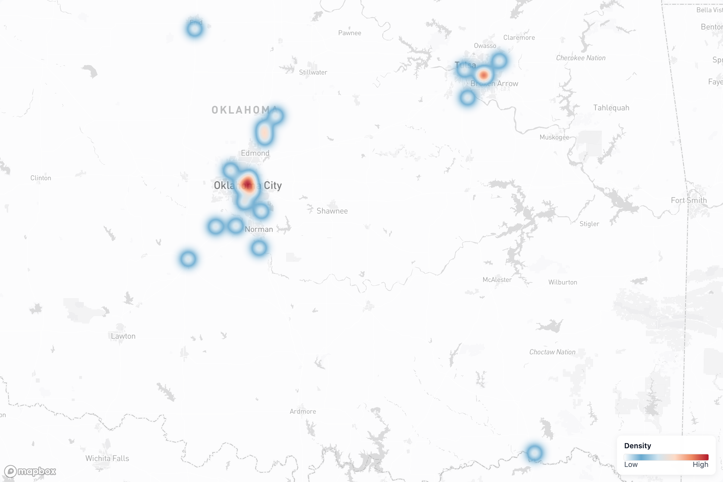 Contractors heat map in Oklahoma