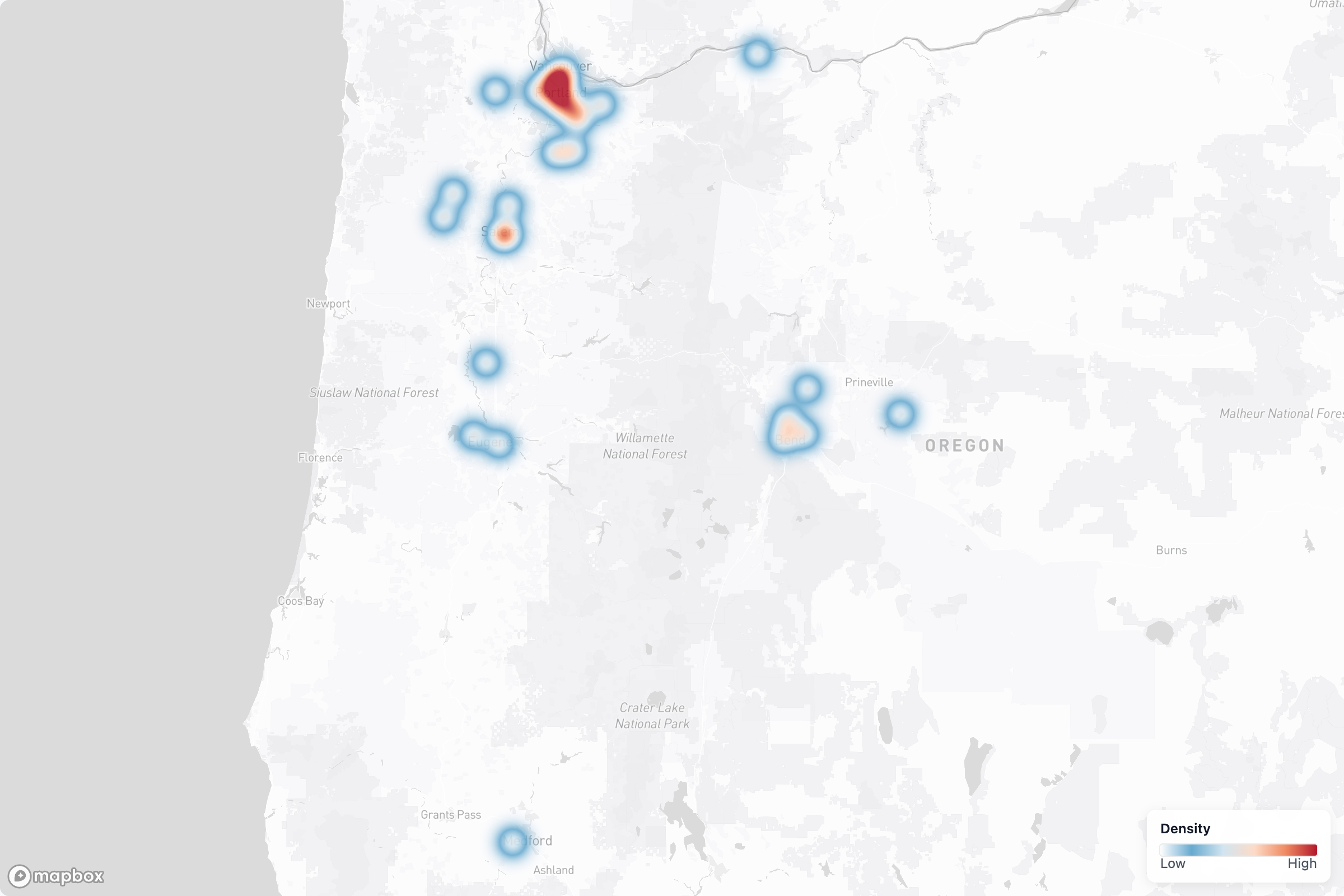 Contractors heat map in Oregon