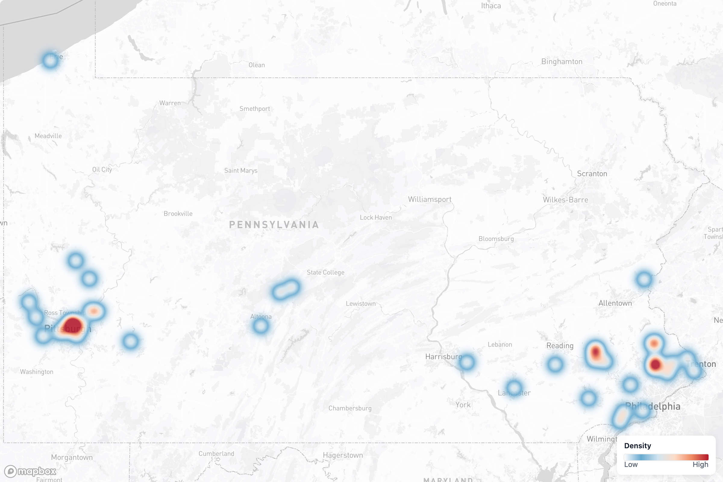 Contractors heat map in Pennsylvania