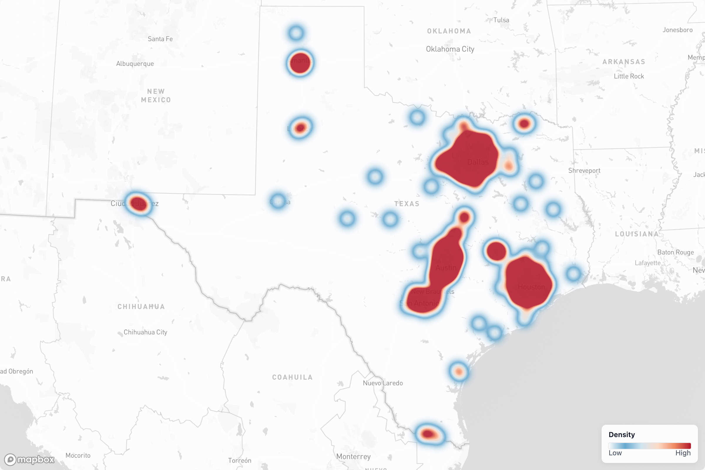 Contractors heat map in Texas