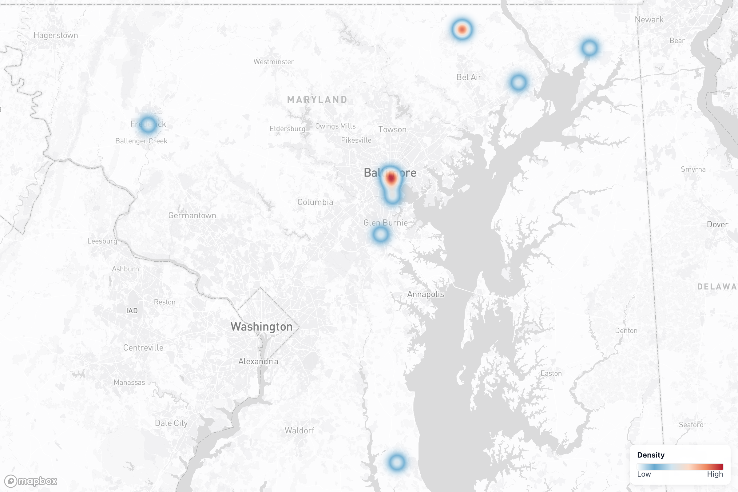 Projects heat map in Maryland