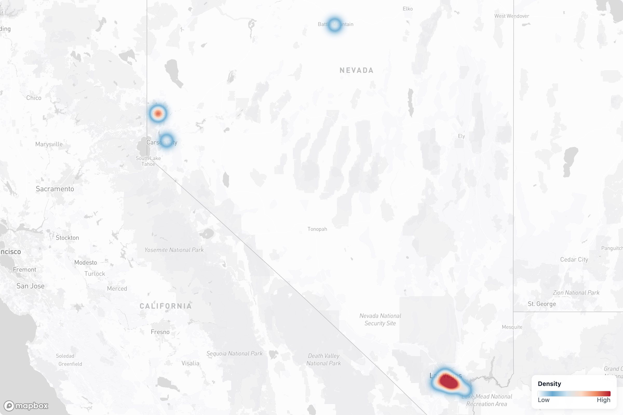 Projects heat map in Nevada