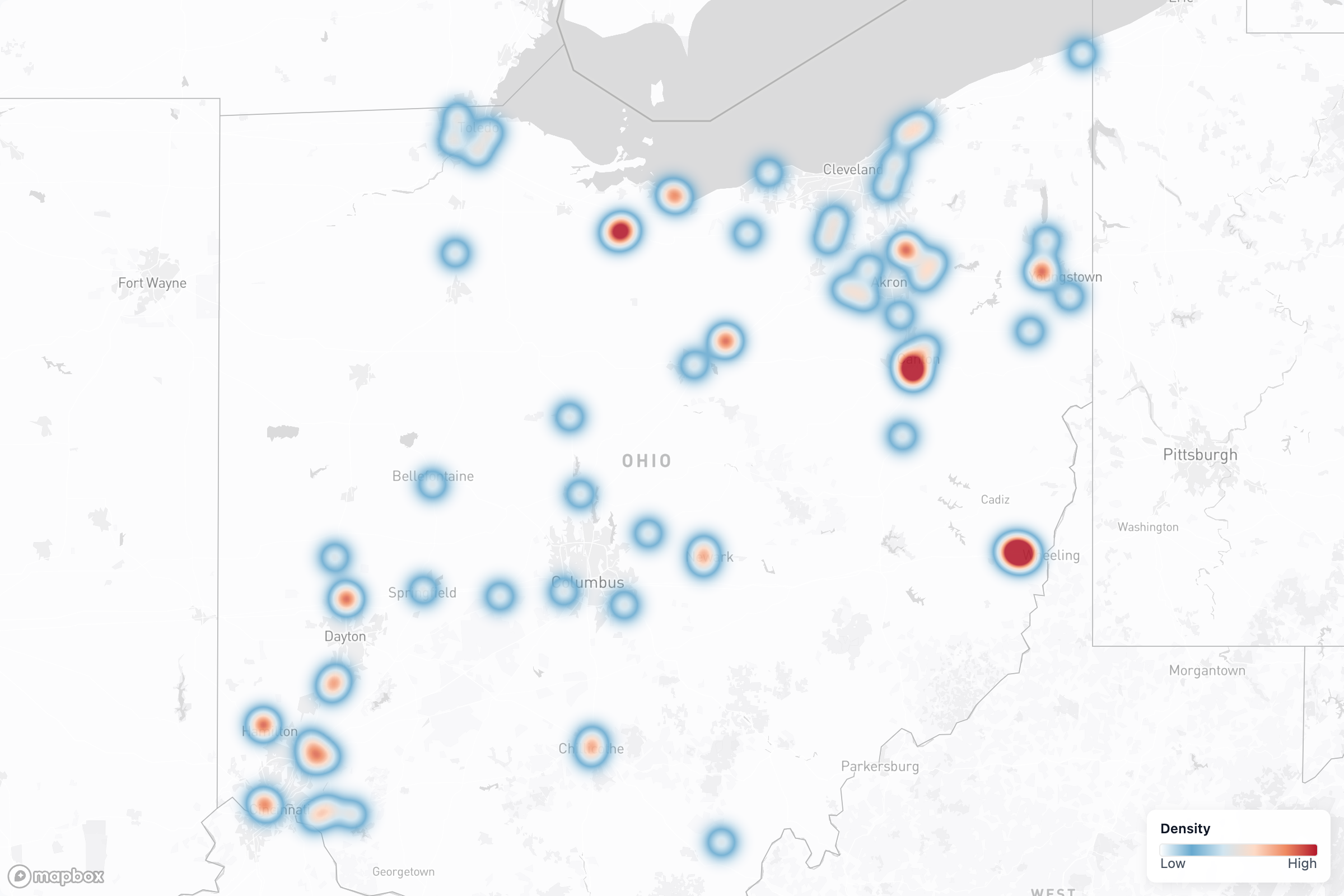 Projects heat map in Ohio