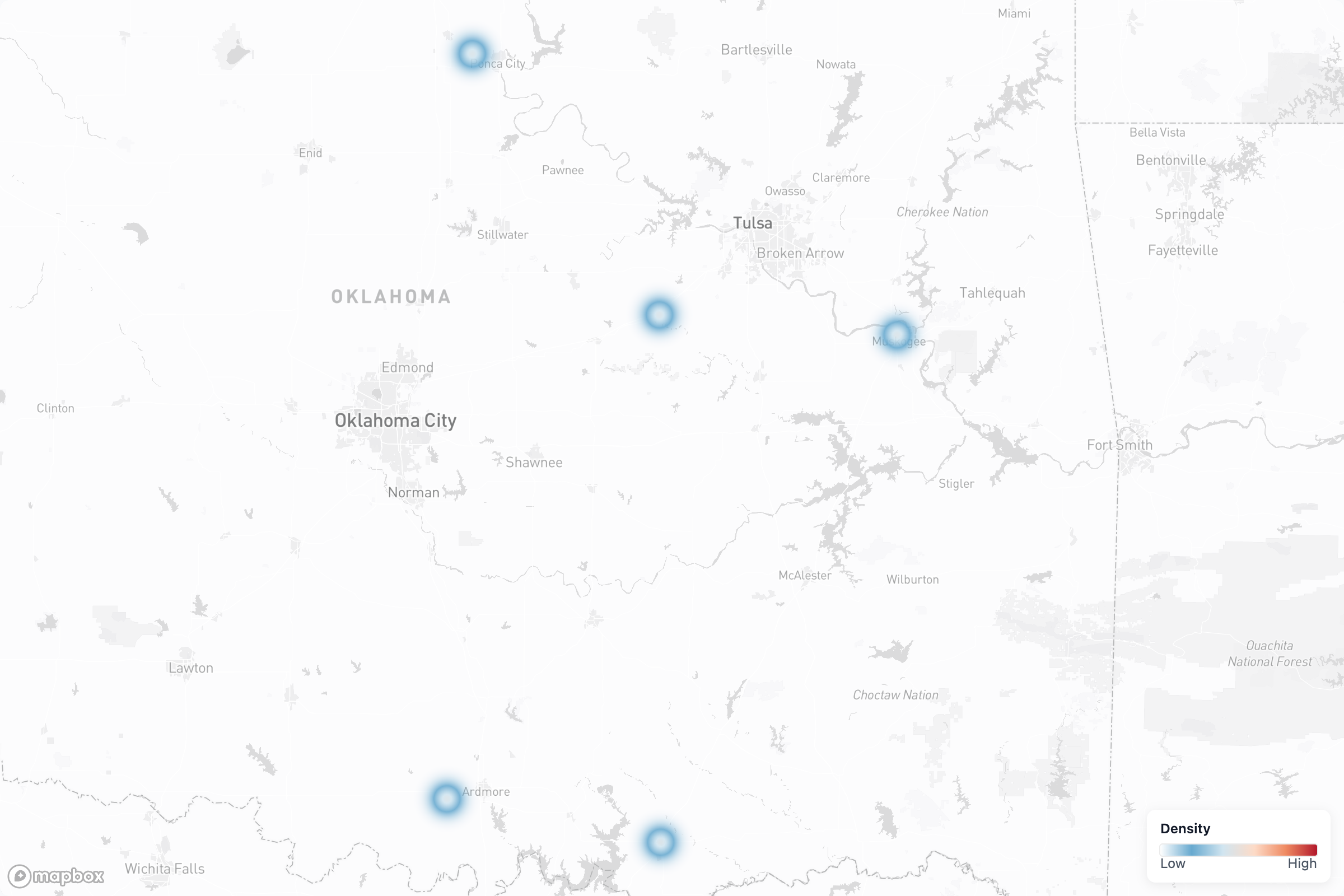 Projects heat map in Oklahoma