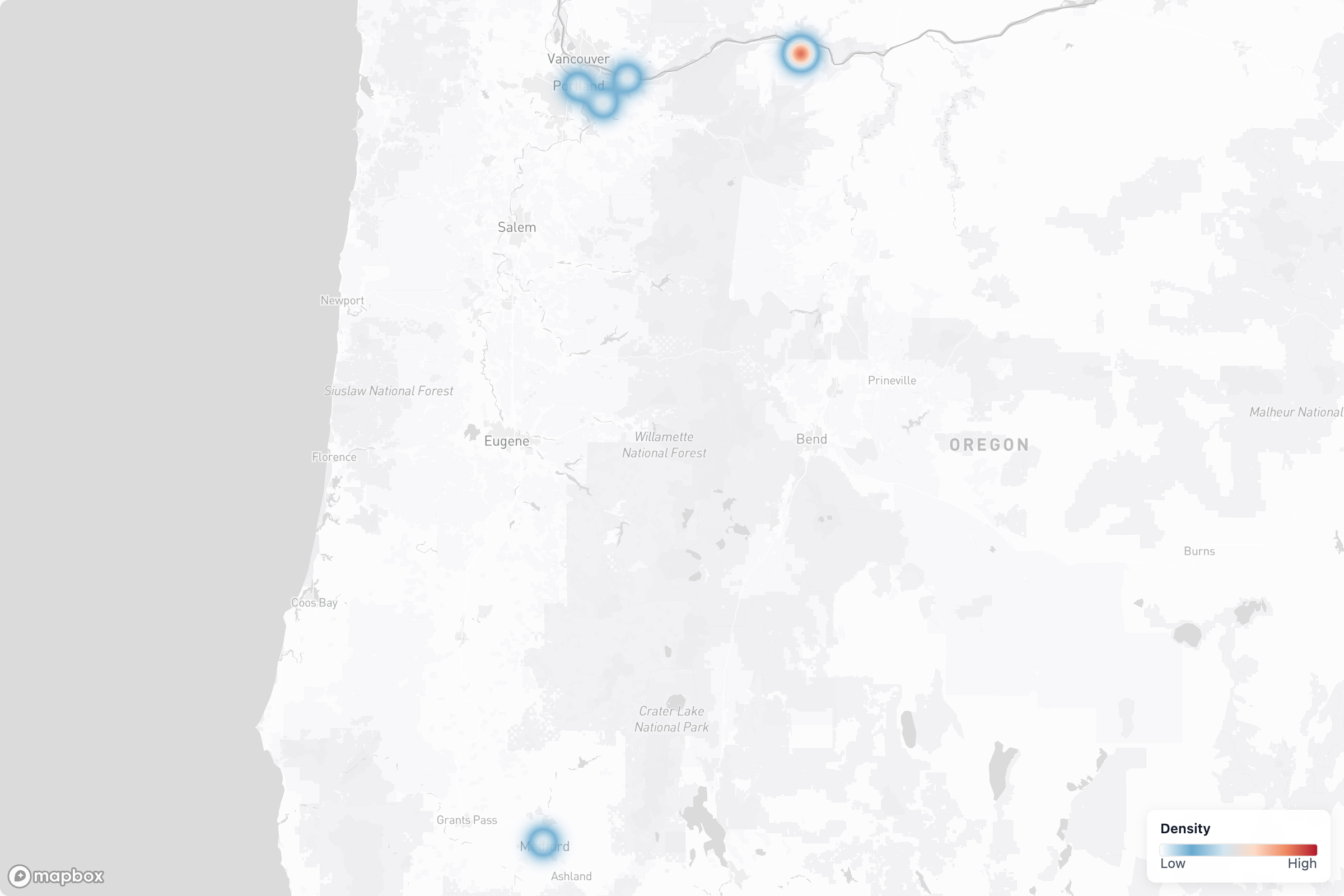 Projects heat map in Oregon