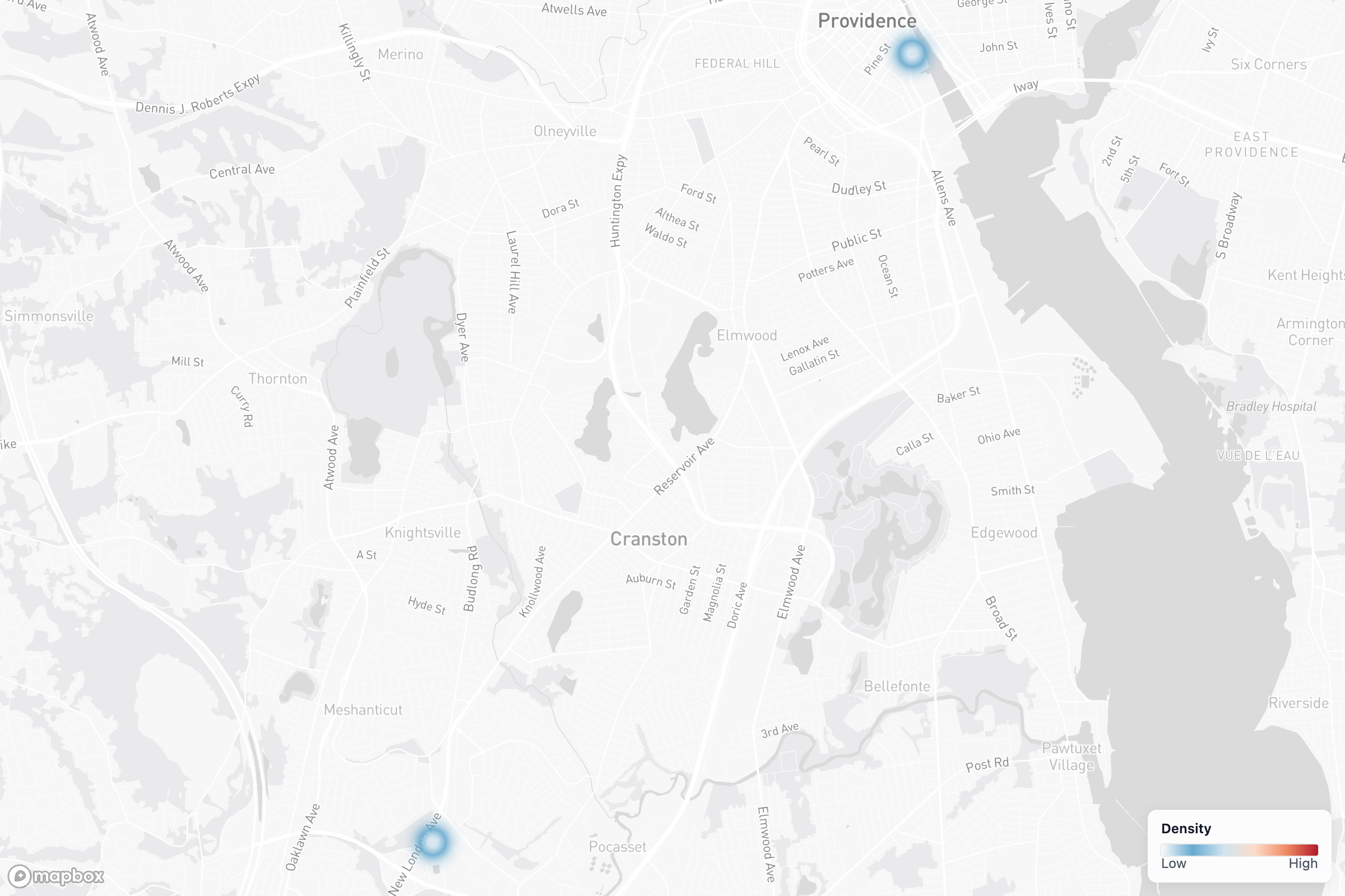 Projects heat map in Rhode Island