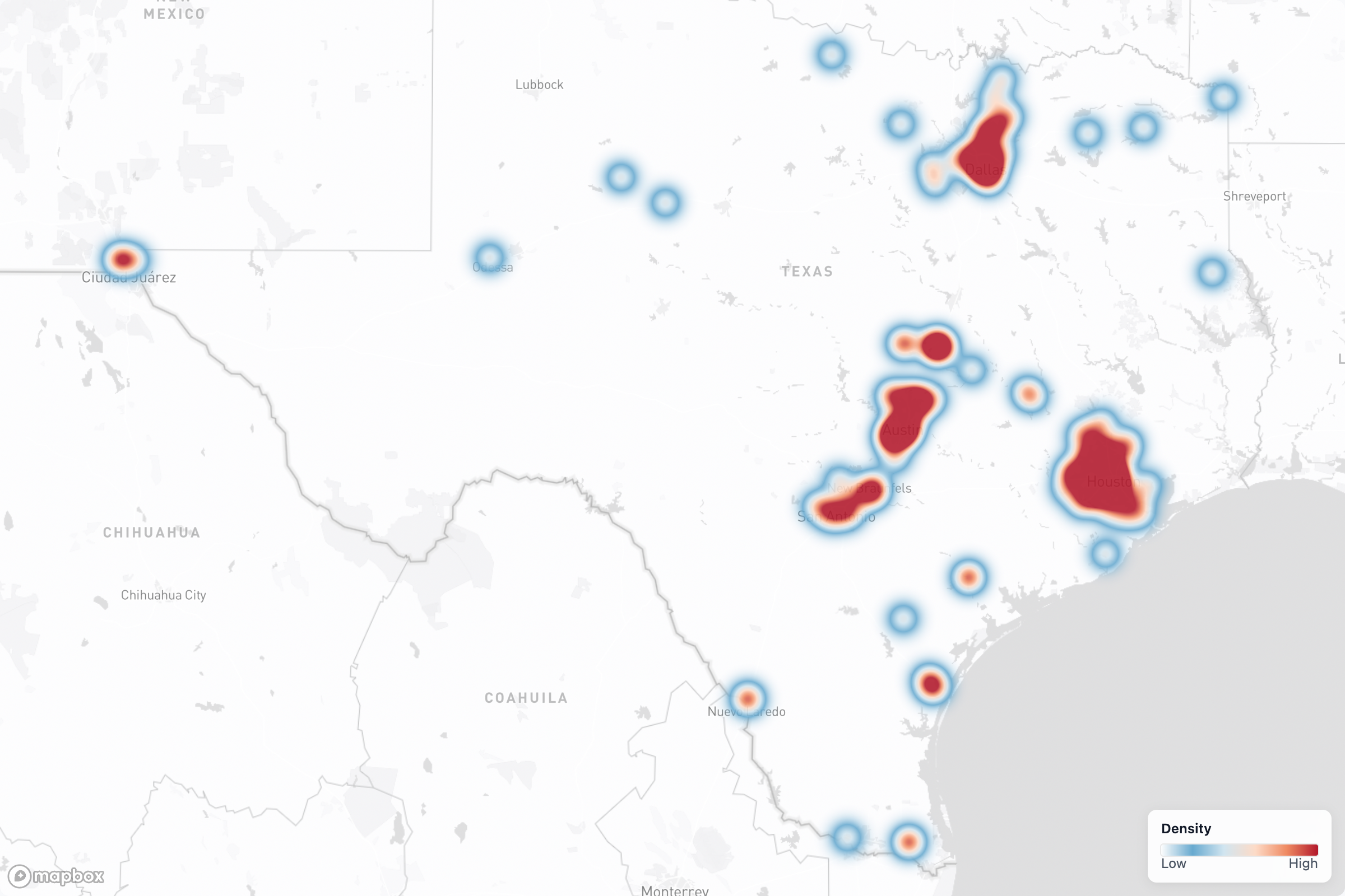Projects heat map in Texas