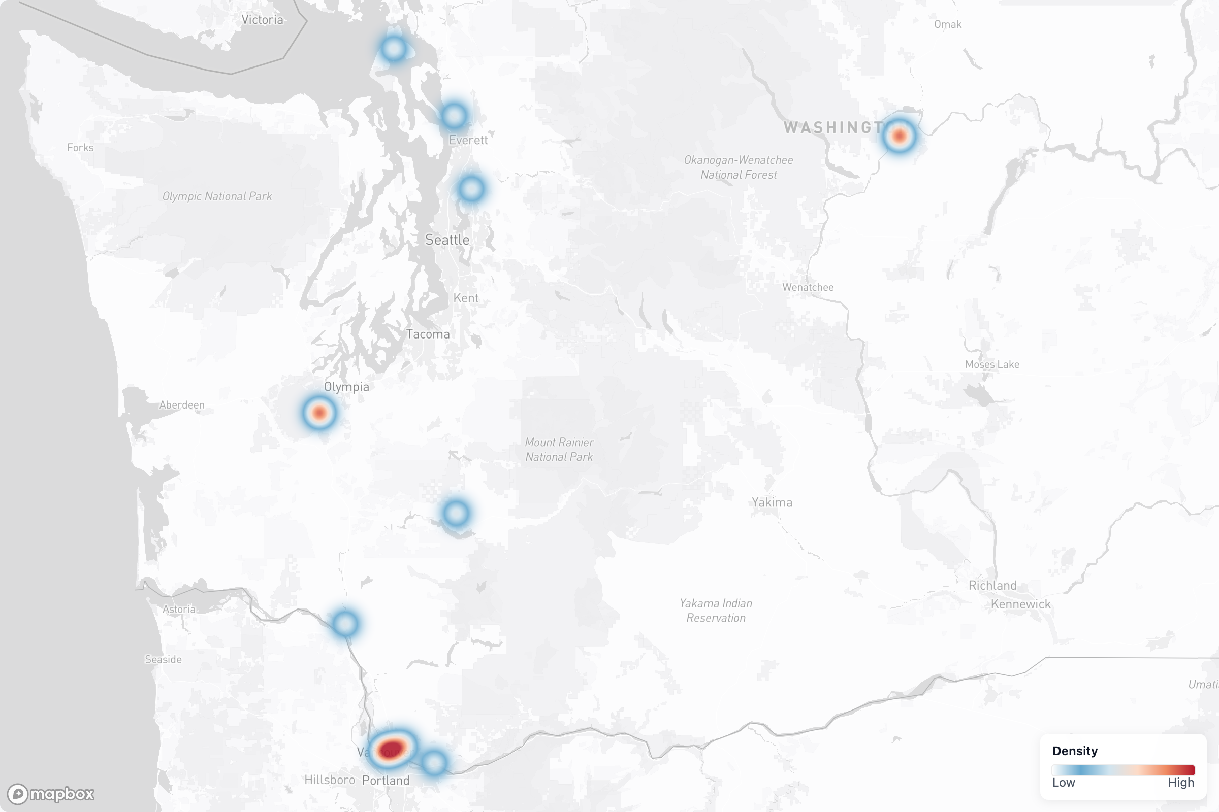 Projects heat map in Washington