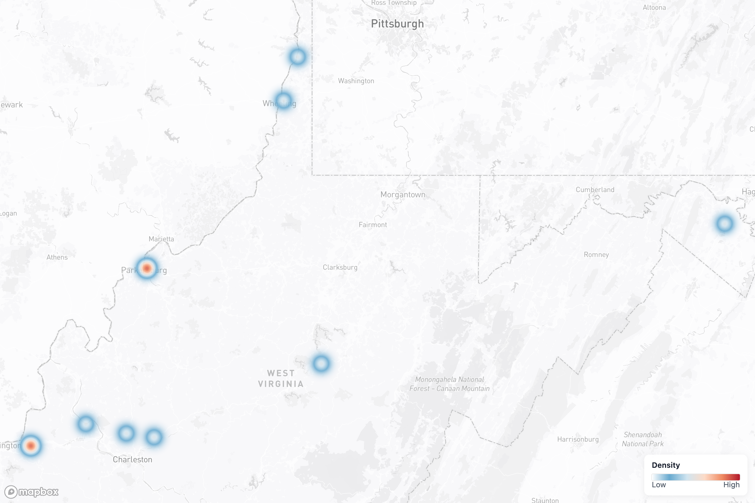 Projects heat map in West Virginia